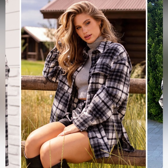 ON TIME BLACK AND WHITE PLAID SHACKET - Picture 5 of 8